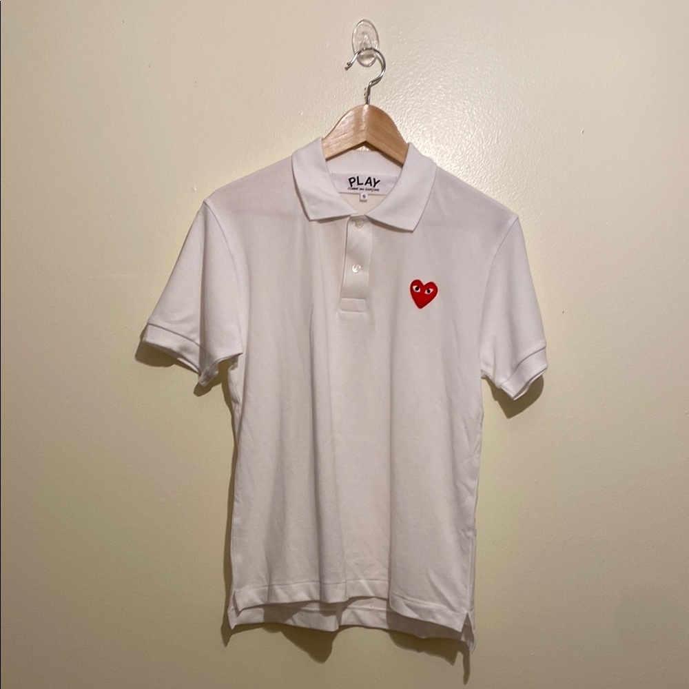 Comme des Garcons White Polo with Red Heart. Size S